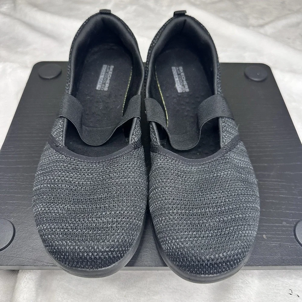 Skechers On The Go Mary Jane Flats GOGA Mat Women's 10 Black‎ Gray Weave EUC